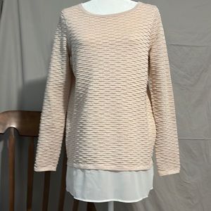 Worthington Pink with metallic thread sweater with faux shirt tails SZ Med EUC